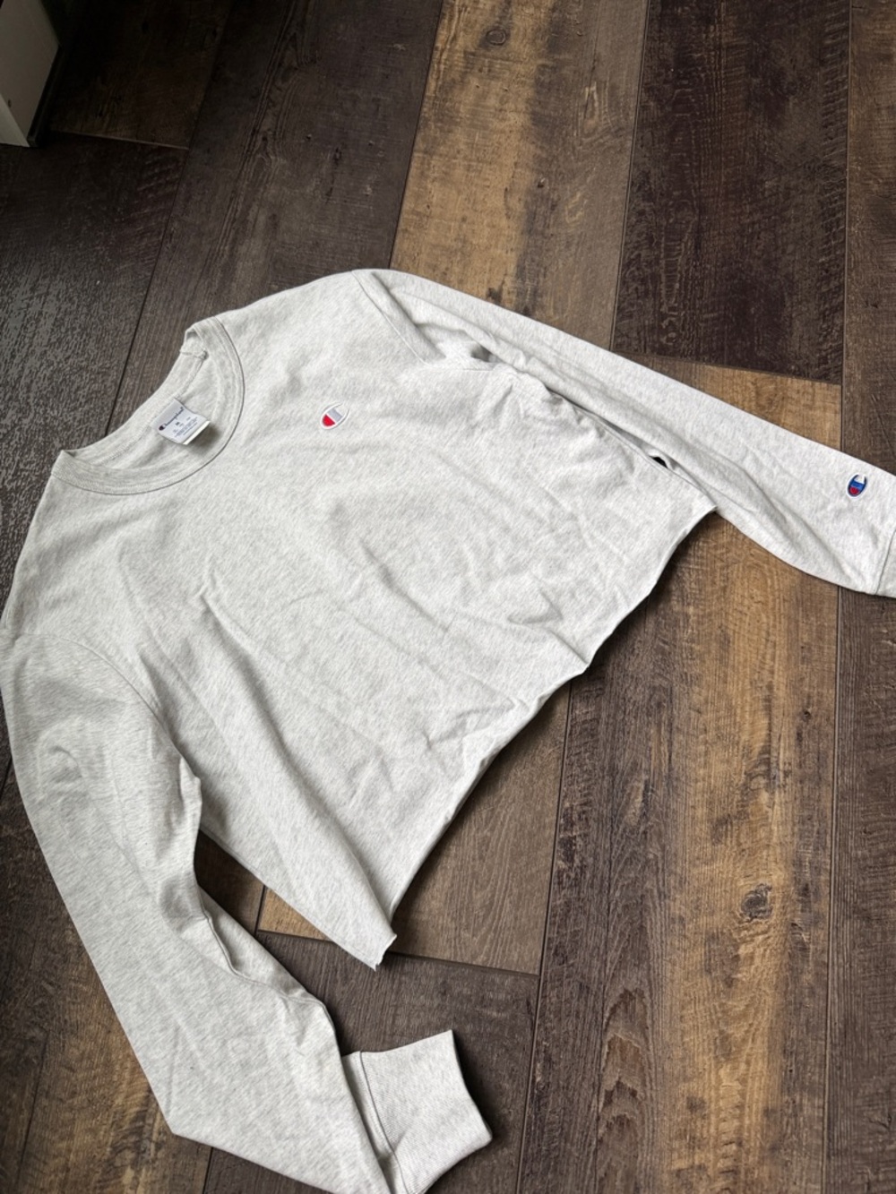 Champion Light Heather Gray Crewneck Sweatshirt with Small Logo